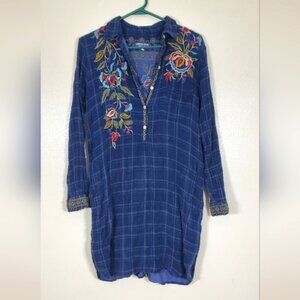 Johnny Was Workshop Kurta Tunic Embroidered Shirt Dress V Neck Floral Size Small